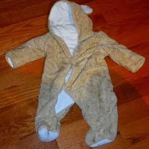 Fuzzy button-up bear onesie w/ hoodie